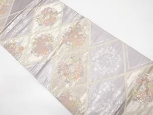 アンティーク　斜め格子に花丸模様織出し袋帯（材料）